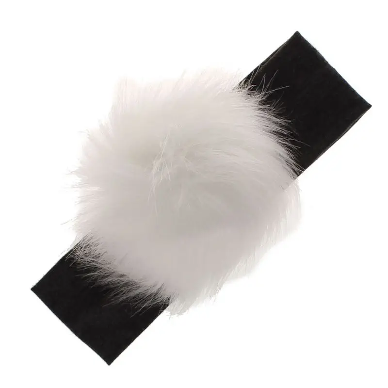 Raccoon Faux Fur Pompoms Baby Headband Cotton Children Girls Elastic Hair Bands