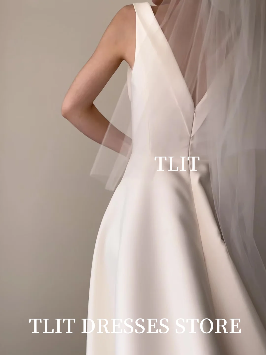 فستان زفاف أنيق من الحرير والساتان باللون العاجي من TLIT فستان زفاف بحزام سباغيتي على شكل قلب كوري فستان زفاف صور تخصيص