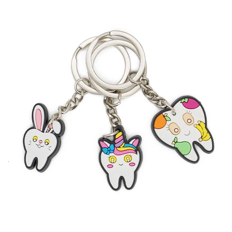 6Pcs PVC Dental Keychain Soft Silicone Teeth Health Toothbrush Key Rings Cartoon Lovely Pendant Souvenir Clinic Accessories