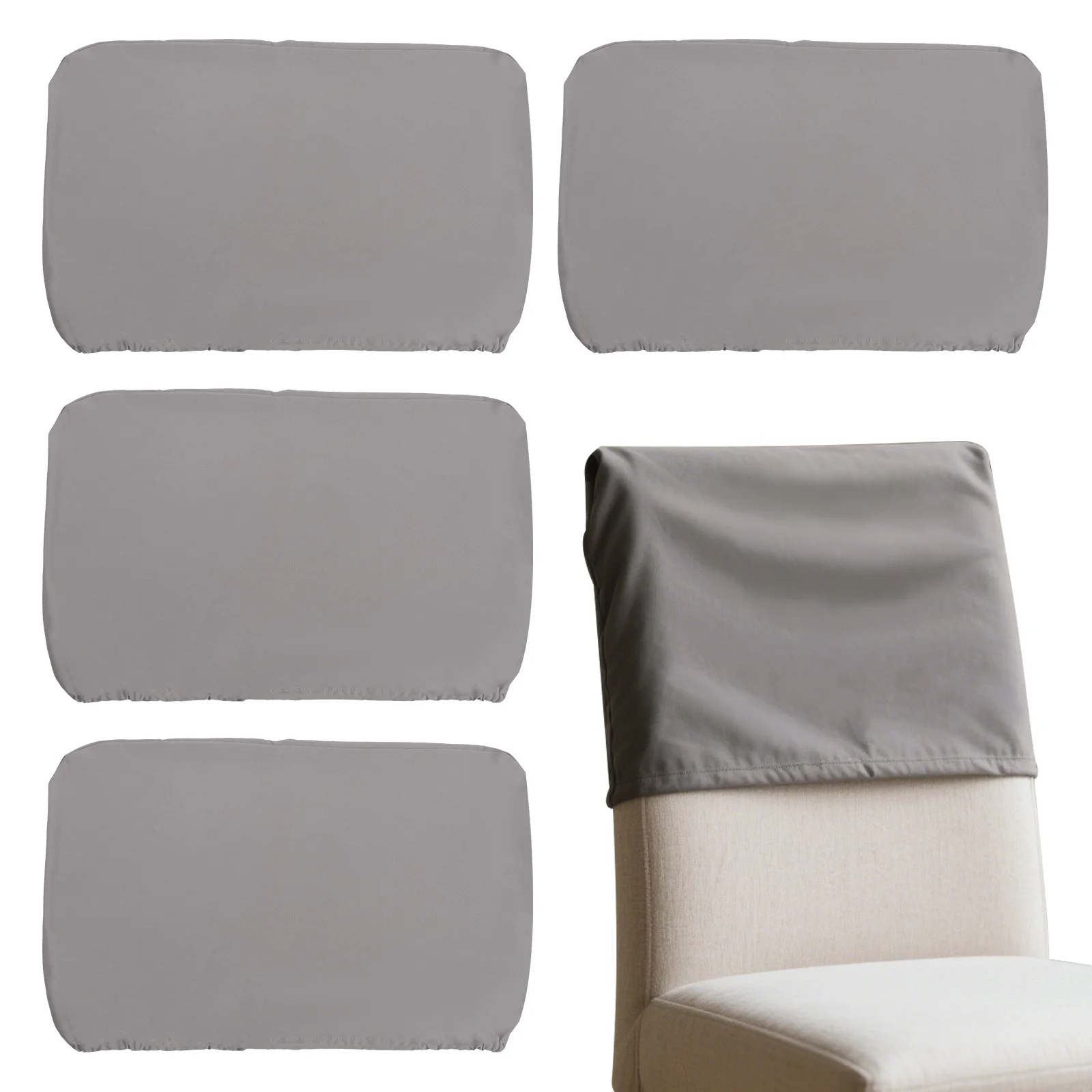 4PCS/Set Dining Chair Back Covers Elastic Polyester Chair Back Protective Cover Dustproof Backrest Slipcover Grey/Black for Home