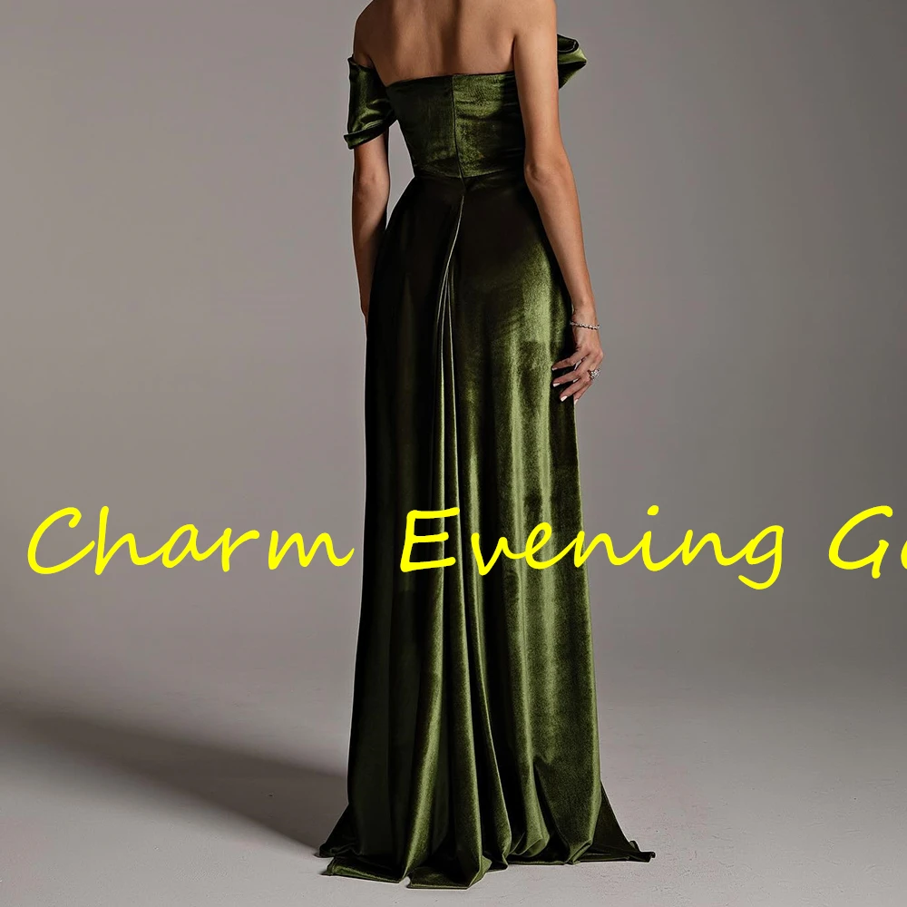 Elegant Straight Floor Length Strapless Velvet Sleeveless Pleats Bow Evening Dress Classic Photo Color vestidos de fiesta