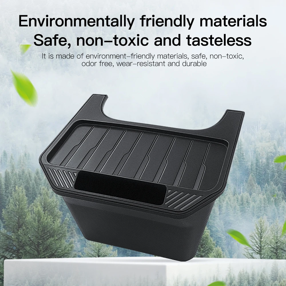 For Tesla Model Y Juniper TPE Rear Center Console Storage Box Organizer Box with Cover Trash Can Under Seat Car Accessories
