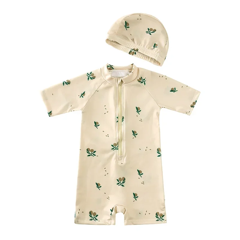 Children Floral Plants Jumpsuit Kids Sun Protection Quick Drying Summer Swimwear Outdoor Swimsuit Cute Baby Clothing