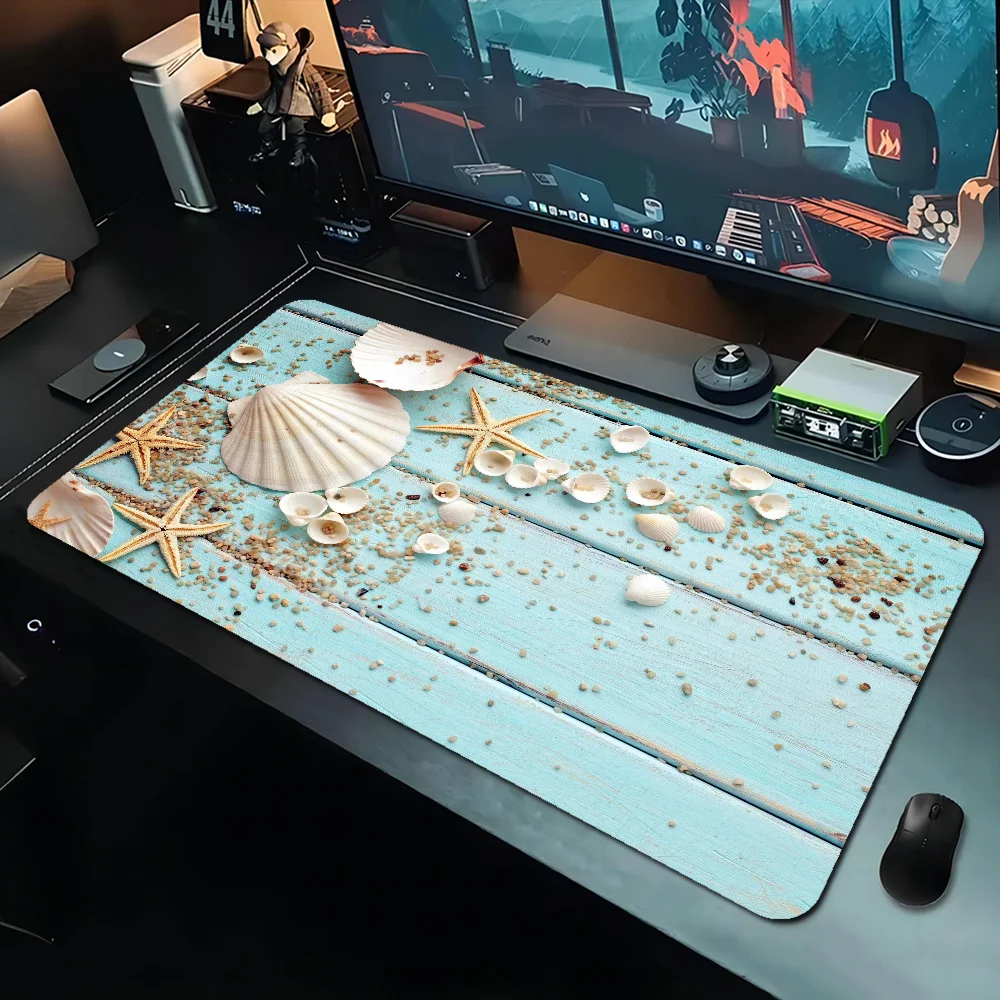 Planche en bois bleu étoile de mer océan, souris de jeu pour ordinateur portable, sous-taille pour grand bord, verrouillage du clavier