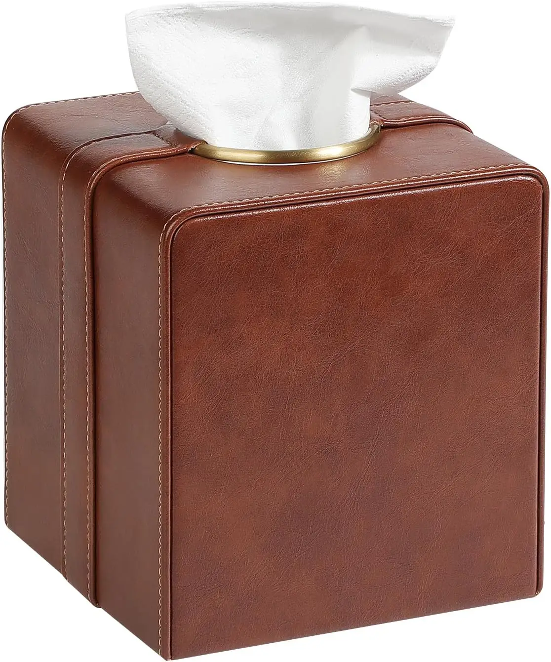

Luxury Square Tissue Box Cover, PU Leather with Magnetic Closure and Gold Grommets for Bathroom Bedroom Decor