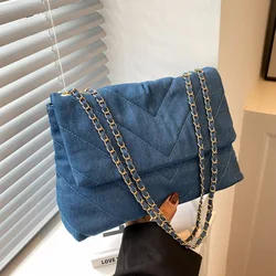 Borsa a tracolla da donna in tela solida casual Borse a tracolla con catena di moda Borse da donna ad alta capacità