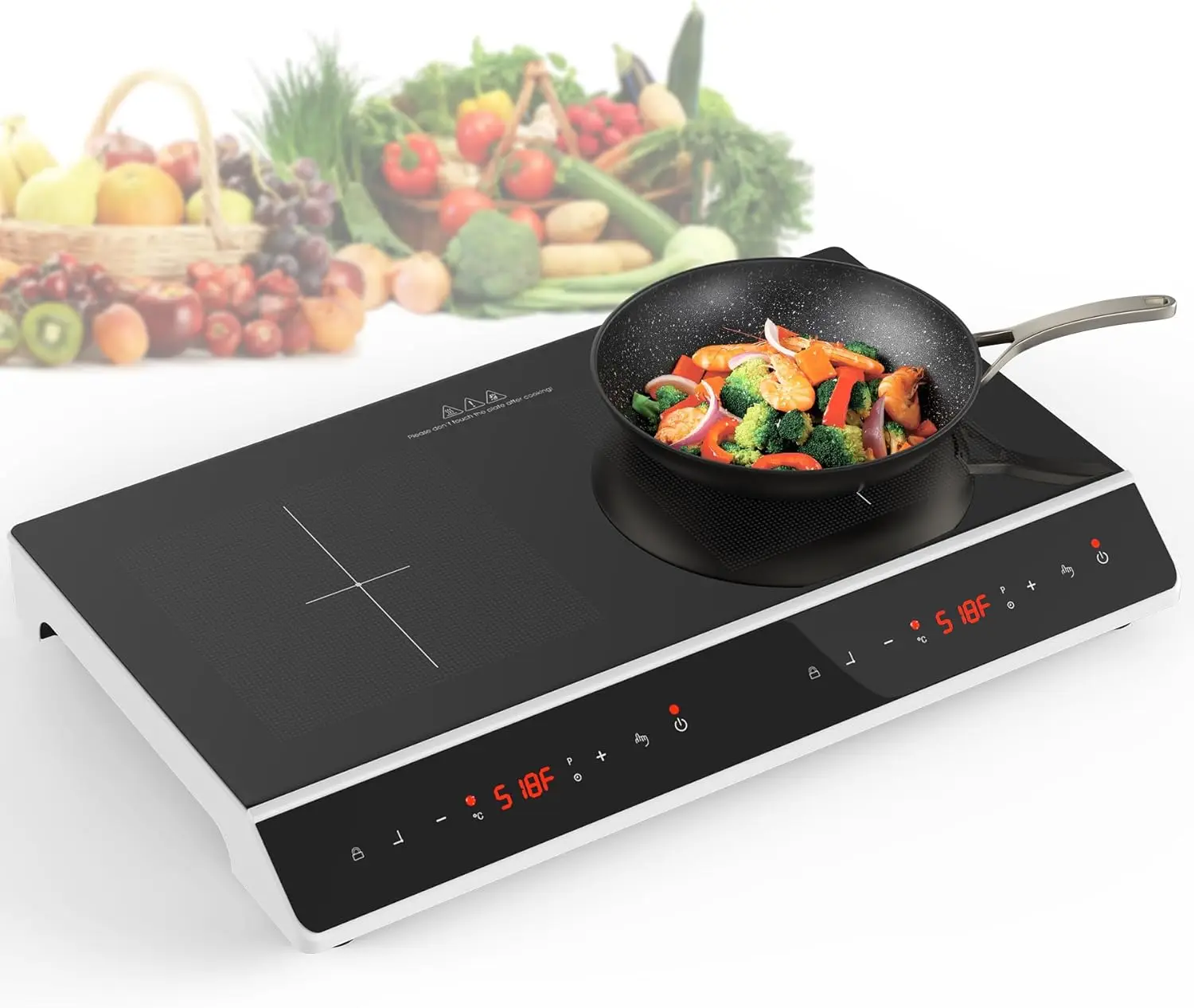 24 inch 4000W Induction cooktop 2 burner,Electric cooktop with LED Touch Screen 10 Levels Settings with Child Safety Lock & Time