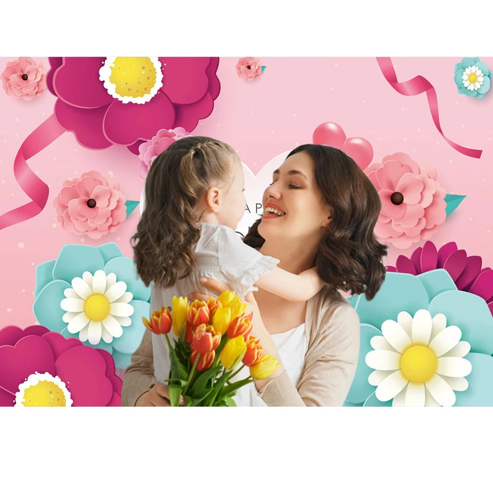 Happy Mother's Day Backdrop Floral Birthday Photography Background Women Banner Photo Booth Props Custom