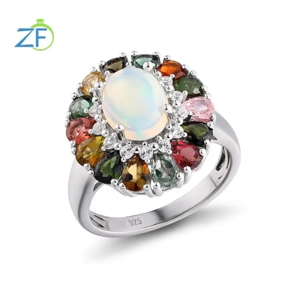 

GZ ZONGFA 925 Sterling Silver Natural Opal Wedding Rings for Women 3.5 Carats Colourful Tourmaline Gemstone Custom Fine Jewelry