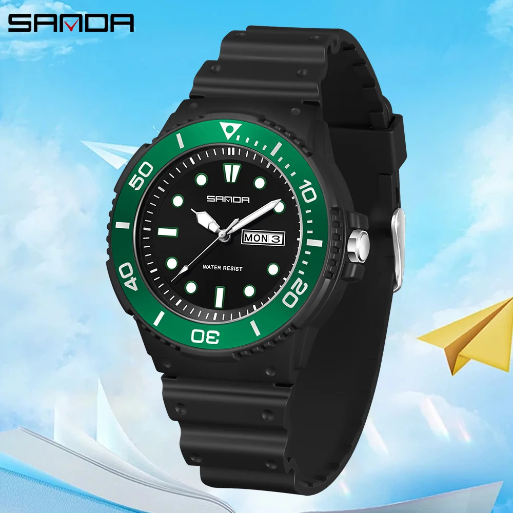 SANDA 3283 Fashion Luxury Men's Watch Green Water Ghost Quartz Watch Night Light Calendar Waterproof Men's Watch 2026
