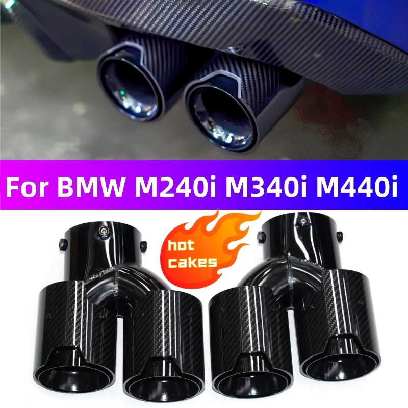 

For BMW 2021 2022 2023 G23 M440i G20 G21 M340i G42 M240i Glossy Silver 4 Outlet Carbon Fiber Exhaust Head