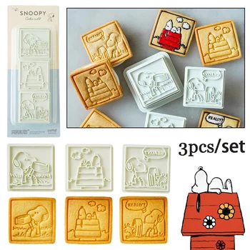 3 adet Snoopy Kurabiye Kesiciler Plastik Karikatür Preslenebilir Bisküvi Kalıp kurabiye kalıbı Damga Pişirme Pasta Mutfak Bakeware Araçları Hediye