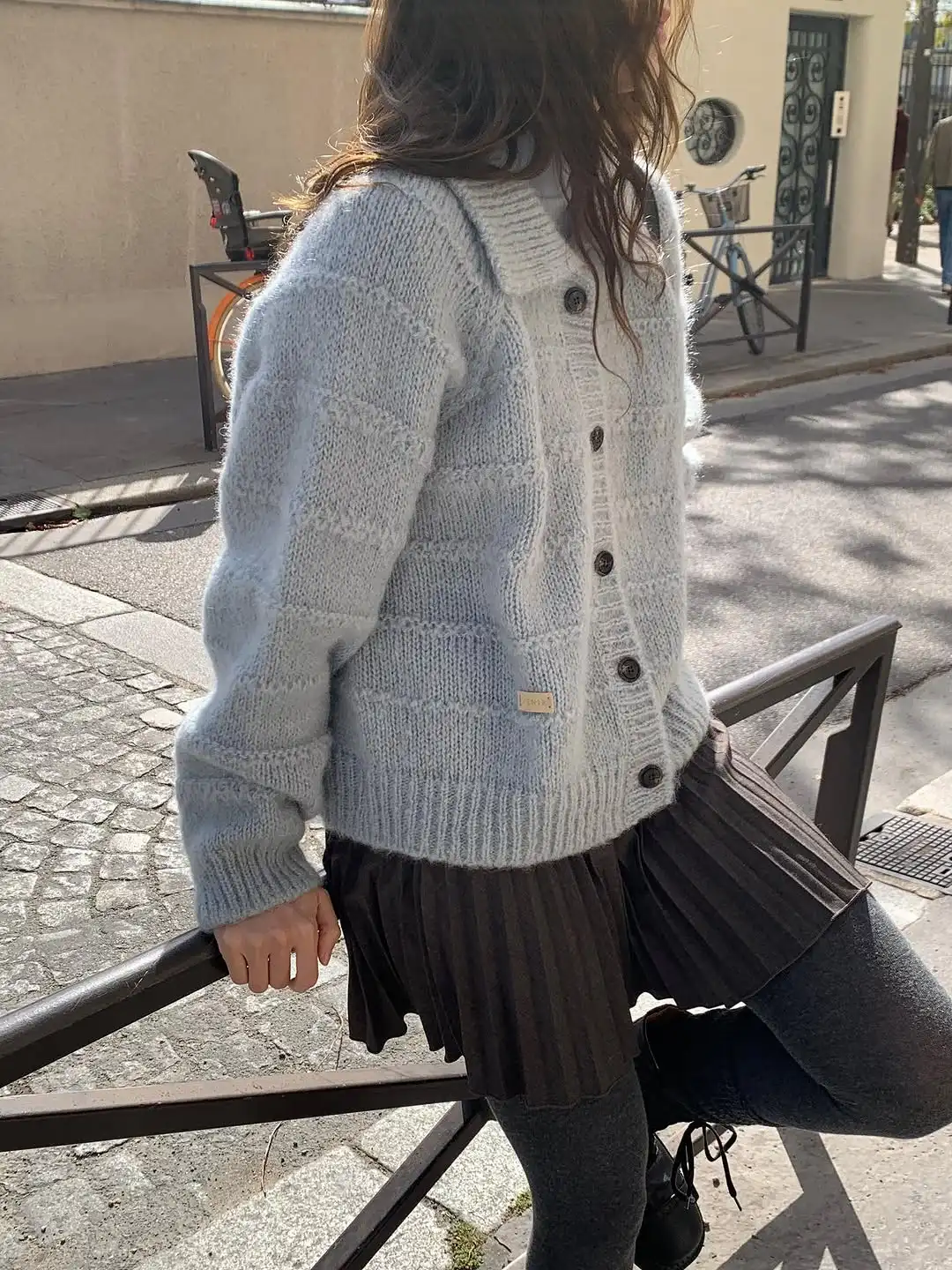 Damen Chic Lose Gestrickte Pullover Mantel Lazy Sle Single Button Flip Kragen Strickjacke Frühling Herbst Winter Casual Wear