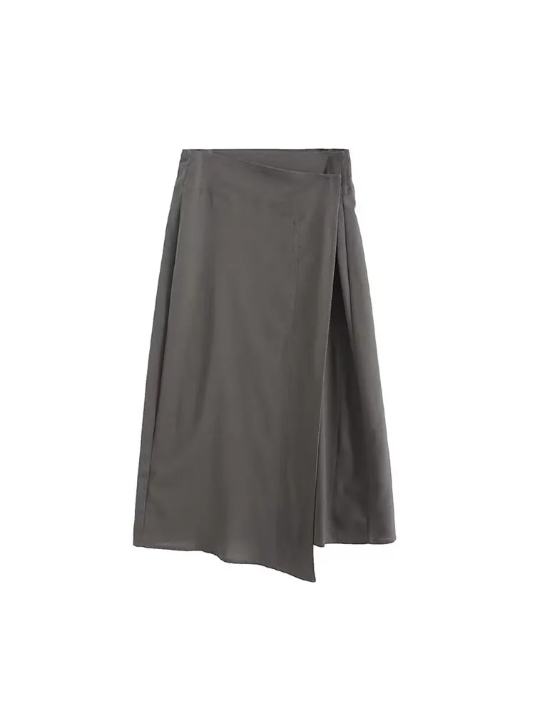 

Women New Chic Fashion Versatile asymmetric Gauze cage style Linen Midi Skirt Vintage High Waist Button-up Female Skirts Mujer