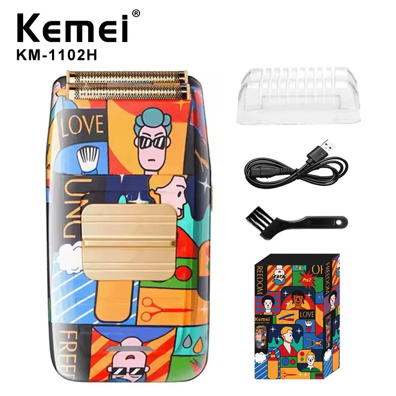 

Устройство для бритья волос Kemei, USB зарядка, бритва для мужчин, персонализированная машинка для бритья волос с граффити, триммер для бороды