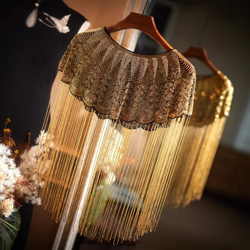 Versatile Retro Gold Heavy Handmade Stand Up Collar Shawl