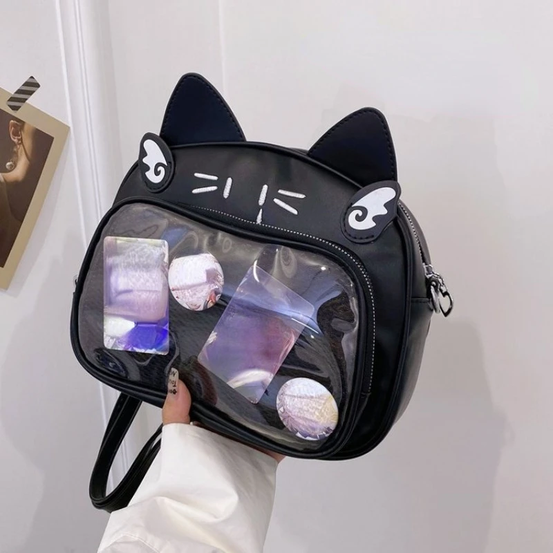 Transparent Kawaii Cute Cat Crossbody Bags Contrast Color Fashion All Match Girls Ita Bag Sweet Y2k Women Chic Shoulder Handbags