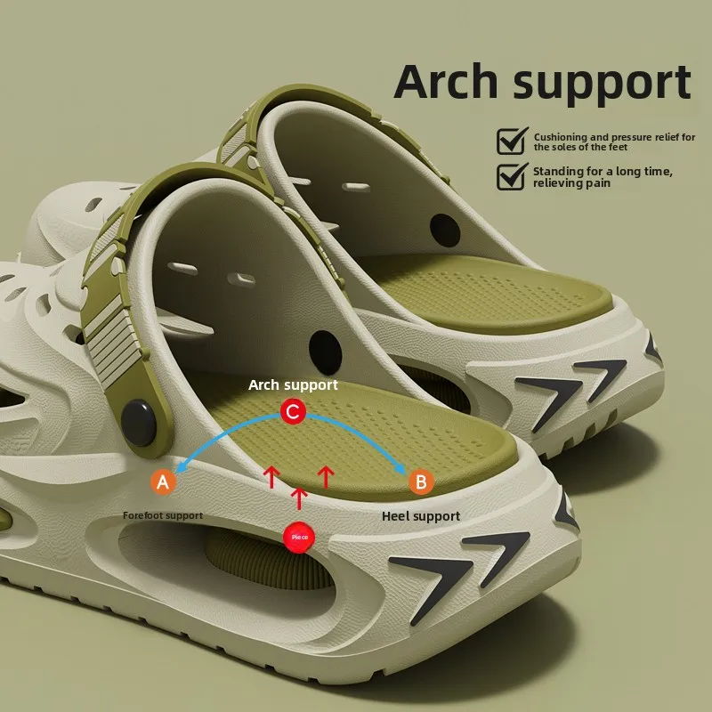 Men Hollow Slippers Men Summer Outer Wear New Trendy Thick-Soled Wear-Resistant, Non-Slip Non-Stinky Feet elastic laces slippers