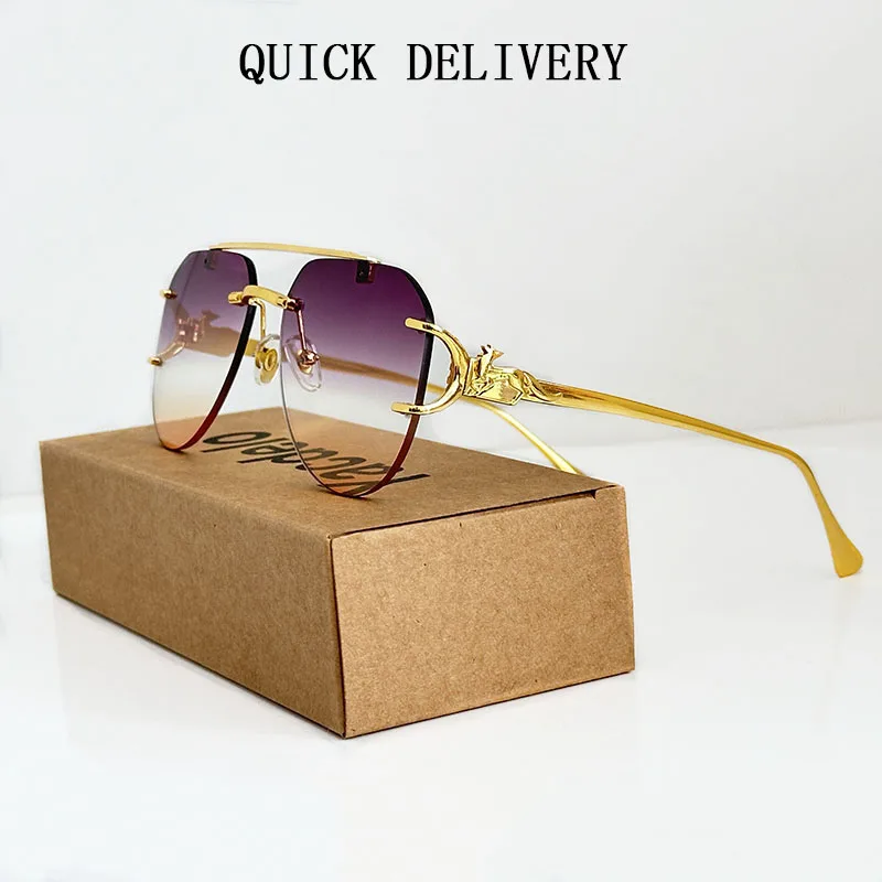 New Rimless Sunglasses Women Trendy Designer Fashion Glasses Luxury Vacation Luxe Femme Lentes De Sol Mujer Lunette Soleil Femme