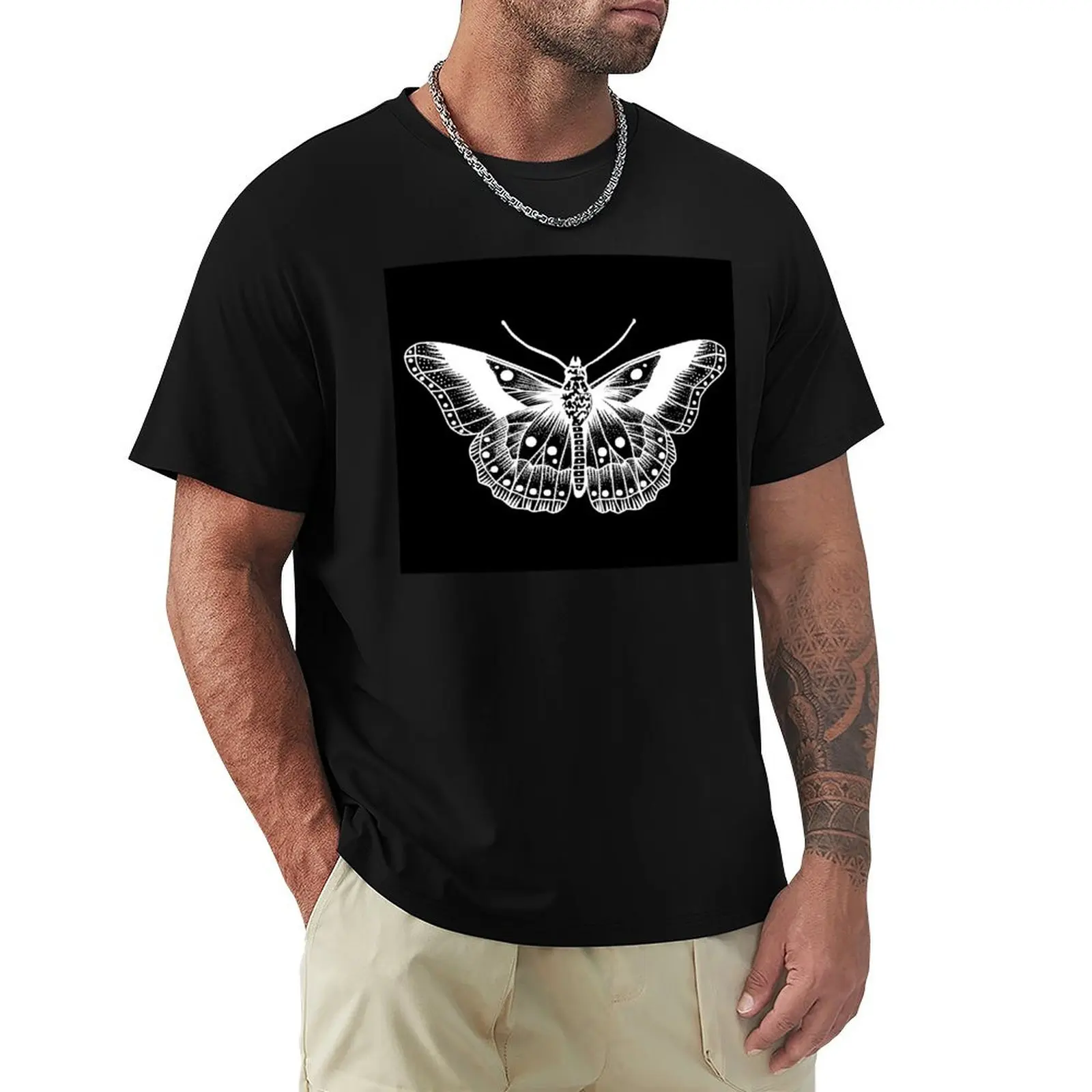 White Butterfly Tattoo Tapestry T-Shirt Daily Wear Print T-Shirt