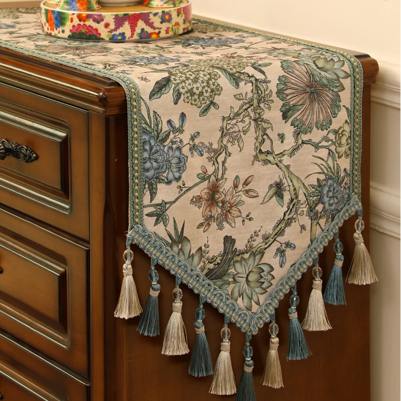 Tassel Table Runner Wedding Decor Long Tablecloth Retro Table Decoration Accessories Chenille Fabric Kitchen Dining Table Runner