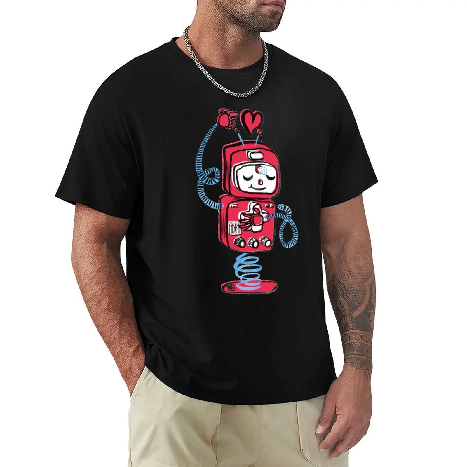 Red Robot T-Shirt blacks summer clothes Men's t-shirt