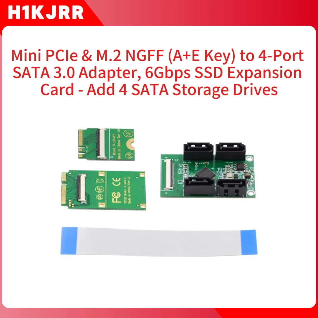 Адаптер Mini PCIe и M.2 NGFF (ключ A+E) — 4-портовый адаптер SATA 3.0, карта расширения SSD 6 Гбит/с — добавление 4 драйверов для хранения данных SATA