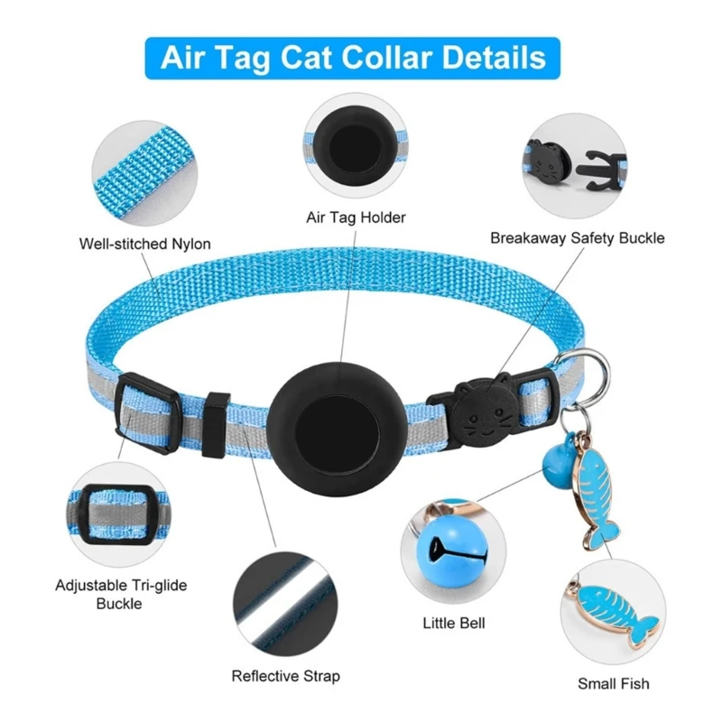 Cats Collar Breakaway Reflective Pet Collar with Tracker-Holder & for Small CatsDogs Puppies Pet Waterproof Collar