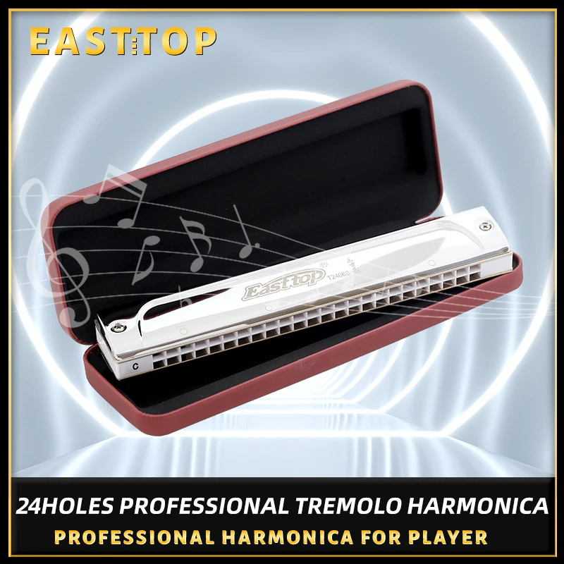 East top 24 hole tremolo harmonica,professional harmonica key of C,for beginner,player,performance