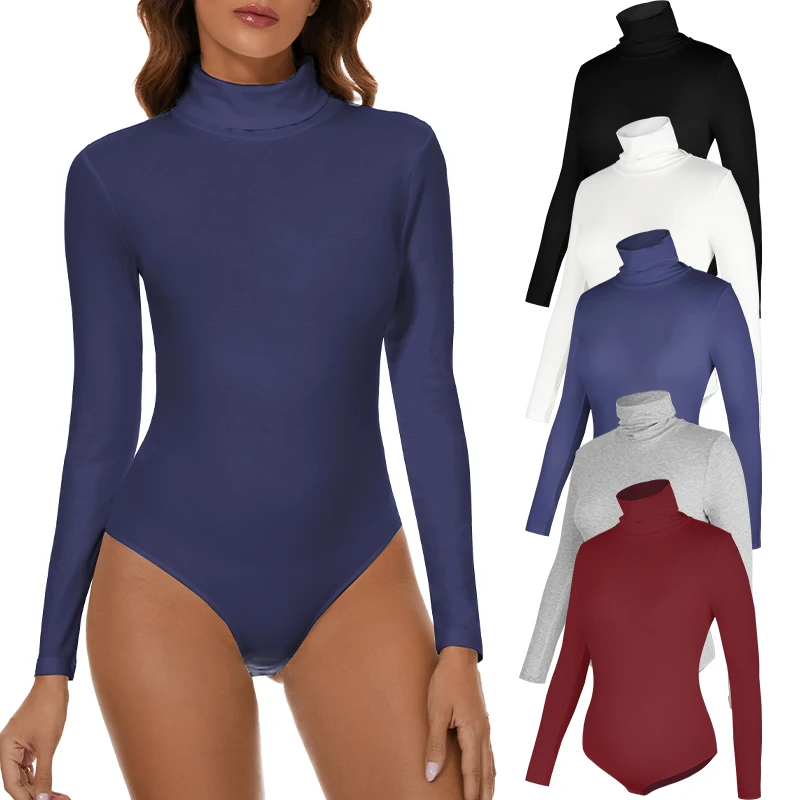 Long Sleeve Turtle Neck Tops Bodysuit Women Autumn Clothes Jumpsuit Stretchy Layer Top Black Red Slim Fit Club Overalls Playsuit