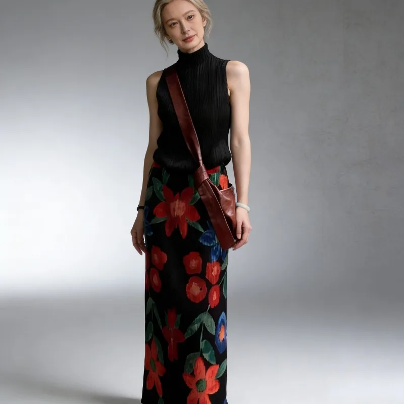 

Miyake Pleated Skirt Set 2026 Summer New Women's French Retro High-end Sleeveless Top Floral High-waisted Long Skirt Women's Set