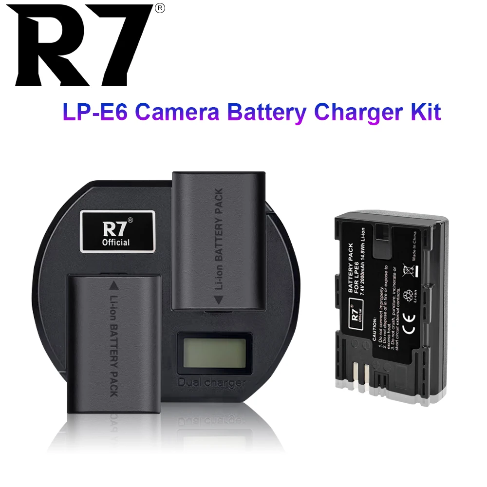 

R7 2000mAh LP-E6 LPE6 battery + LCD Charger For Canon EOS 5DS R 5D Mark II 5D Mark III 6D 7D 70D 60D 80D 90D EOS Camera