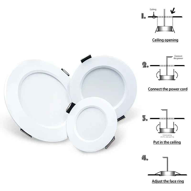 Downlights LED redondos para teto, embutida para baixo luz, spotlight painel, iluminação interior, 220V, 3W, 5W, 7W, 9W, 12W, 15W, 6pcs por lote