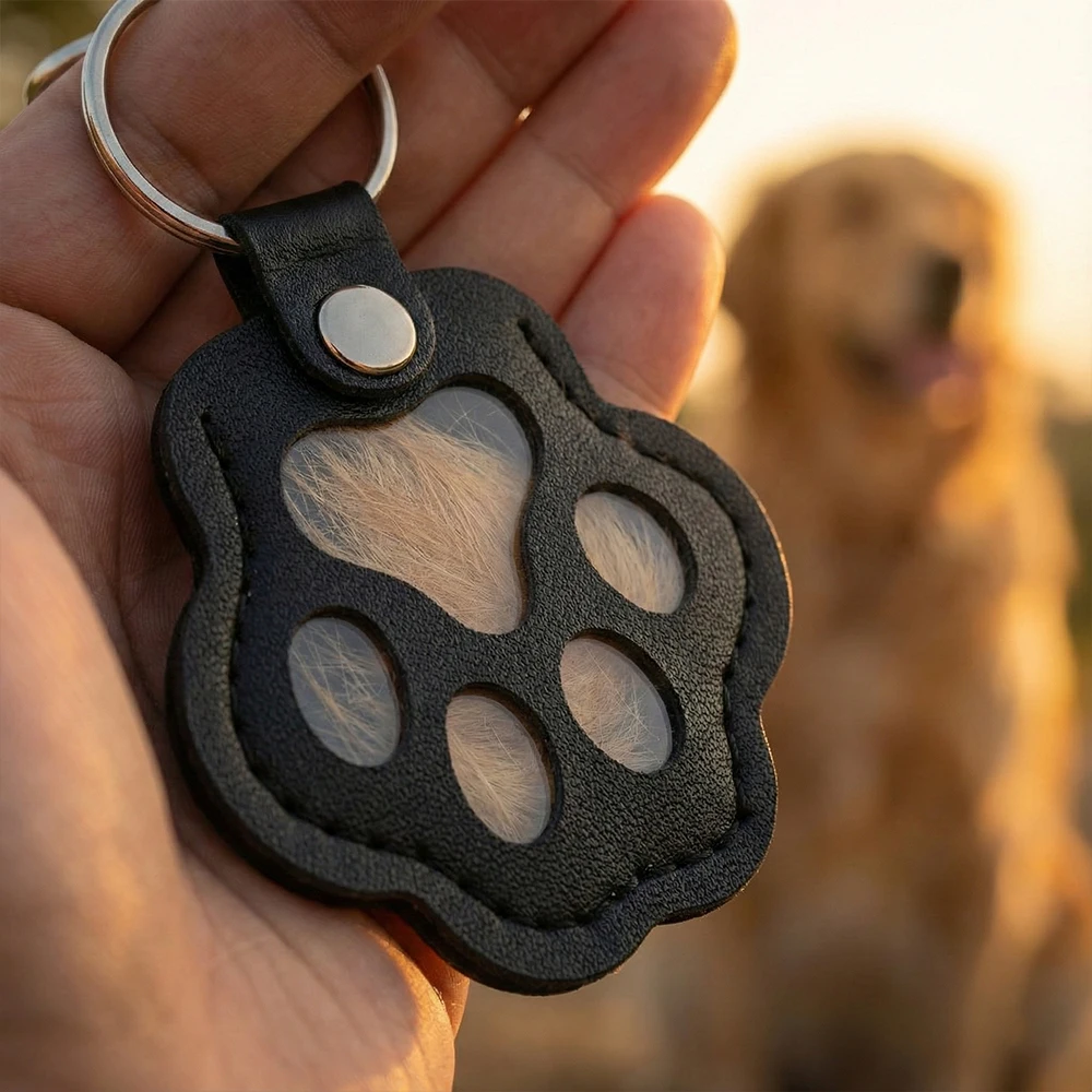 Pet Hair Memorial Keychain PU Leather Keepsake Locket for Cat Dog Fur Pet Hair Storage Pendant Handbag Hanging Accessories