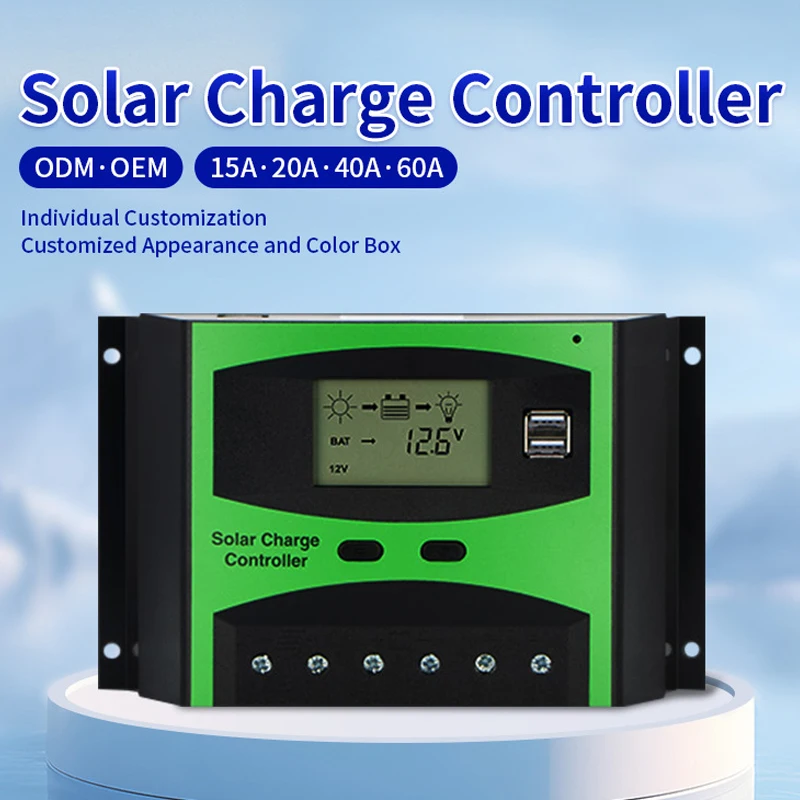 20A 30A 40A 50A 60A Solar Charge Controller 12V 24V 48V PWM 2 USB Ports Regulator For PV photovoltaic Panels Charging Battery