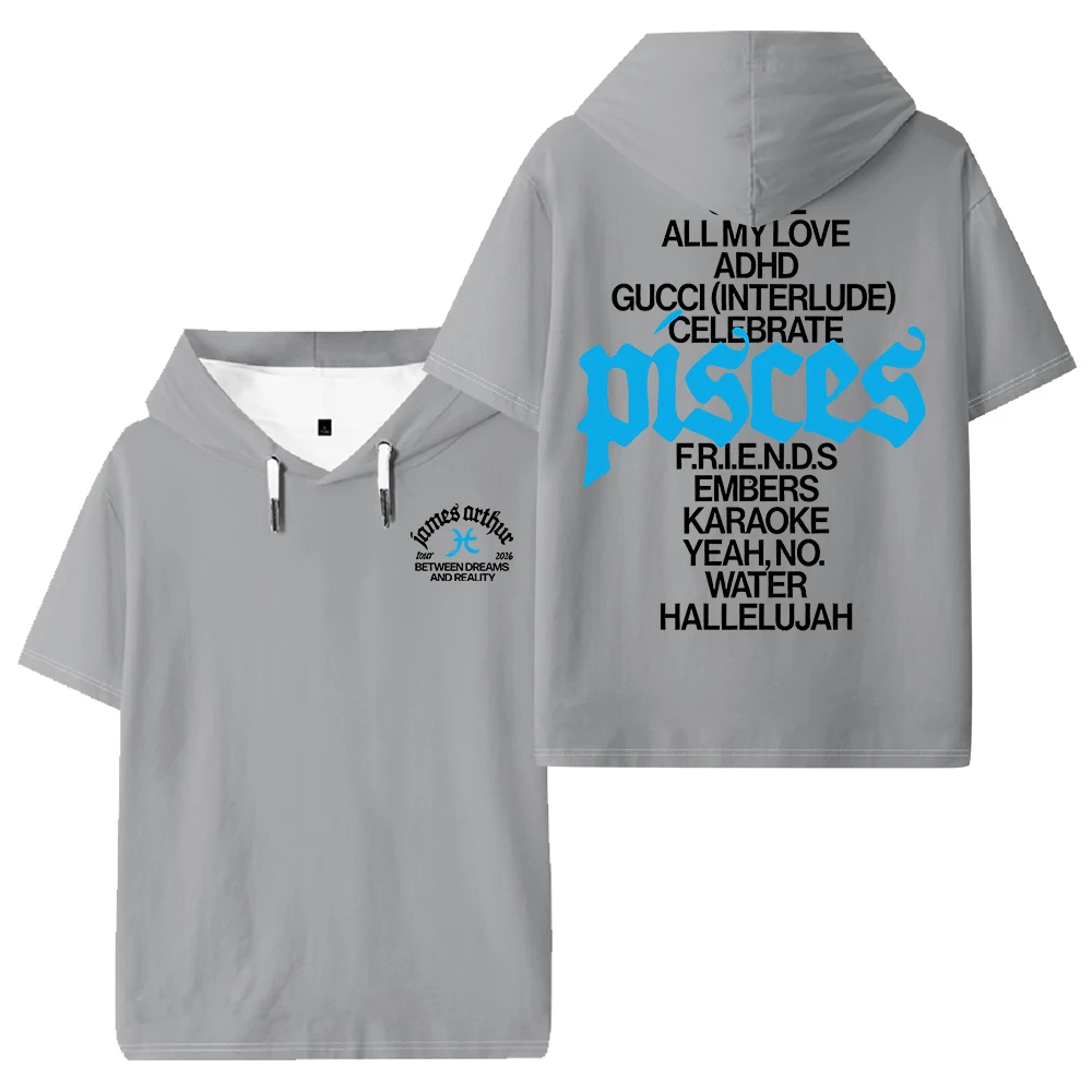 

James Arthur Pisces Tracklist Hooded T-shirt 2026 World Tour Unisex Short Sleeve Tee Women Men Outdoor Streetwear Tops