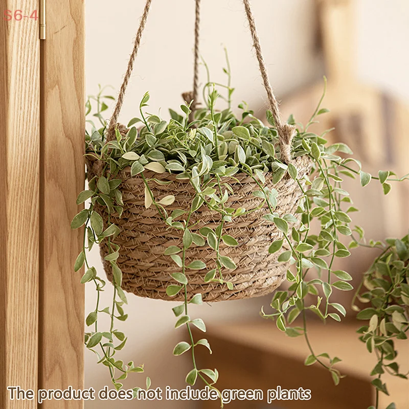 Garden Hanging Flower Pot, Wheat Rack, Plant Storage Basket, Woven Yellow Hemp Rope, Indoor And Outdoor Flower Pot Rack