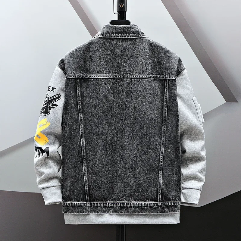 MaiDangDi New Men's Spring and Autumn European and American Fashion Brand Loose Denim Jackets Casual Splicing Button Trendy Coat