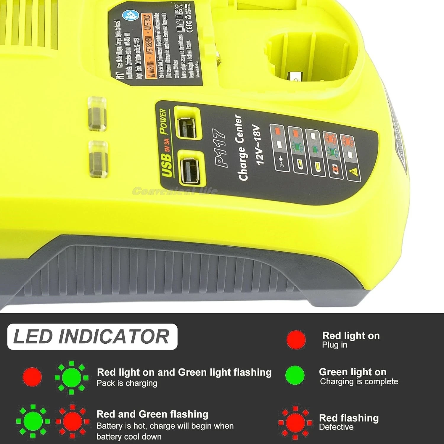 Battery Charger Compatible with Ryobi 12-18V Ni-CD Ni-MH Lithium Battery 85W Fast Charging Power Supply USB Port Indicator Light