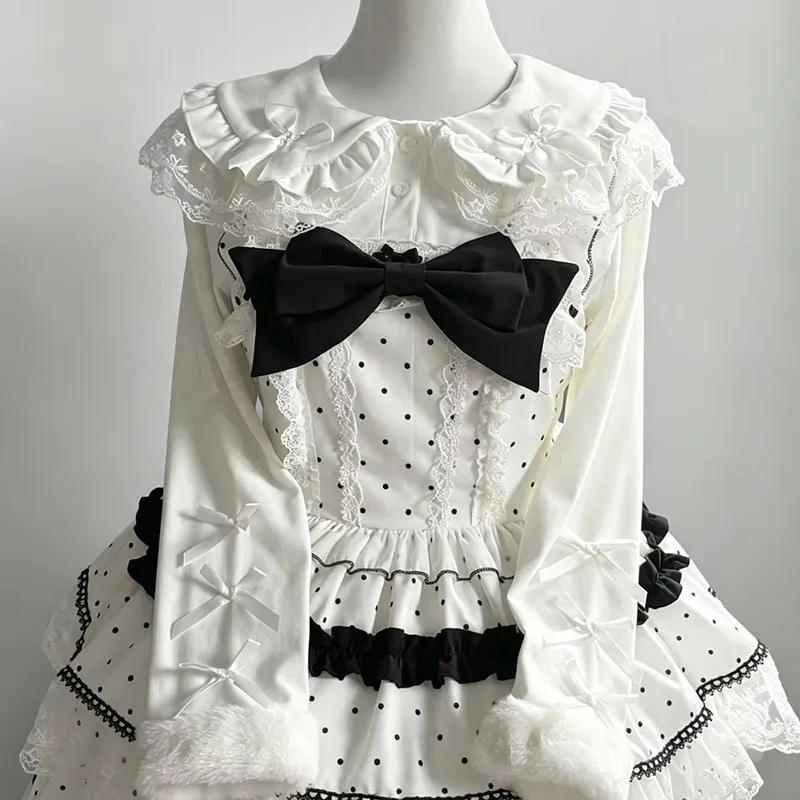 2026 Women Autumn Winter Lolita Inner Top Long Sleeve Thick Warm Slim Fit Soft Skin-friendly New Lolita Shirt