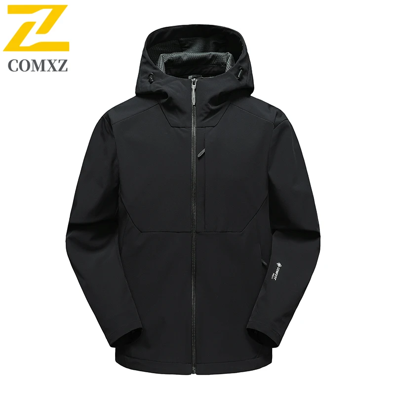 Hiking Soft Shell Men's Jacket Fashion Contrast Color Waterproof Windproof Windbreaker 2025 Mountain Bike Hooded Rainproof Coat