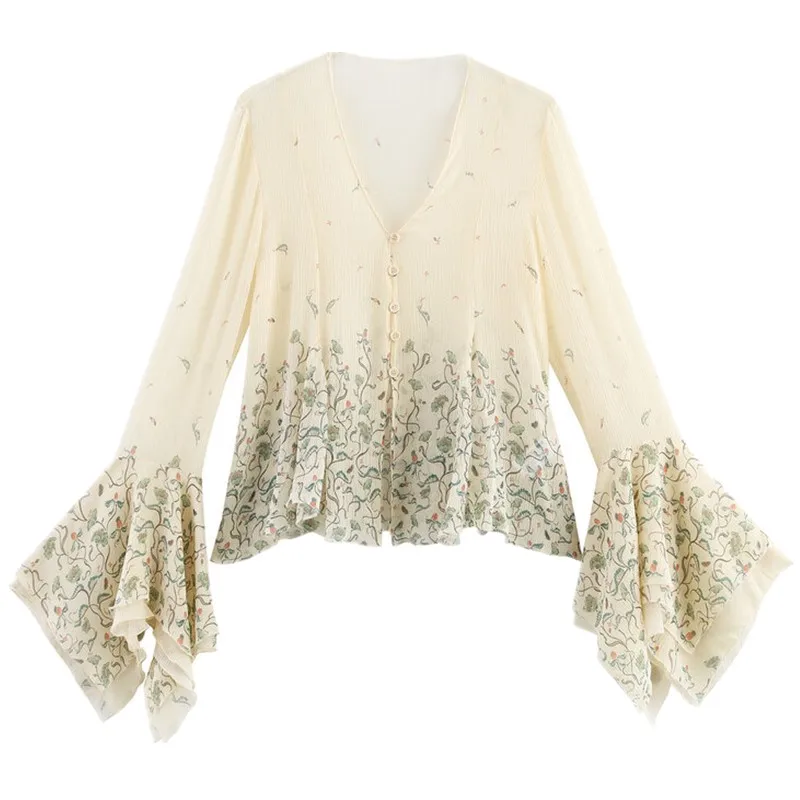 Modna długa koszula z dekoltem w serek, odzież damska, wiosna lato, nowość, uniwersalna francuska elegancja, luźny krój, detale na guziki.