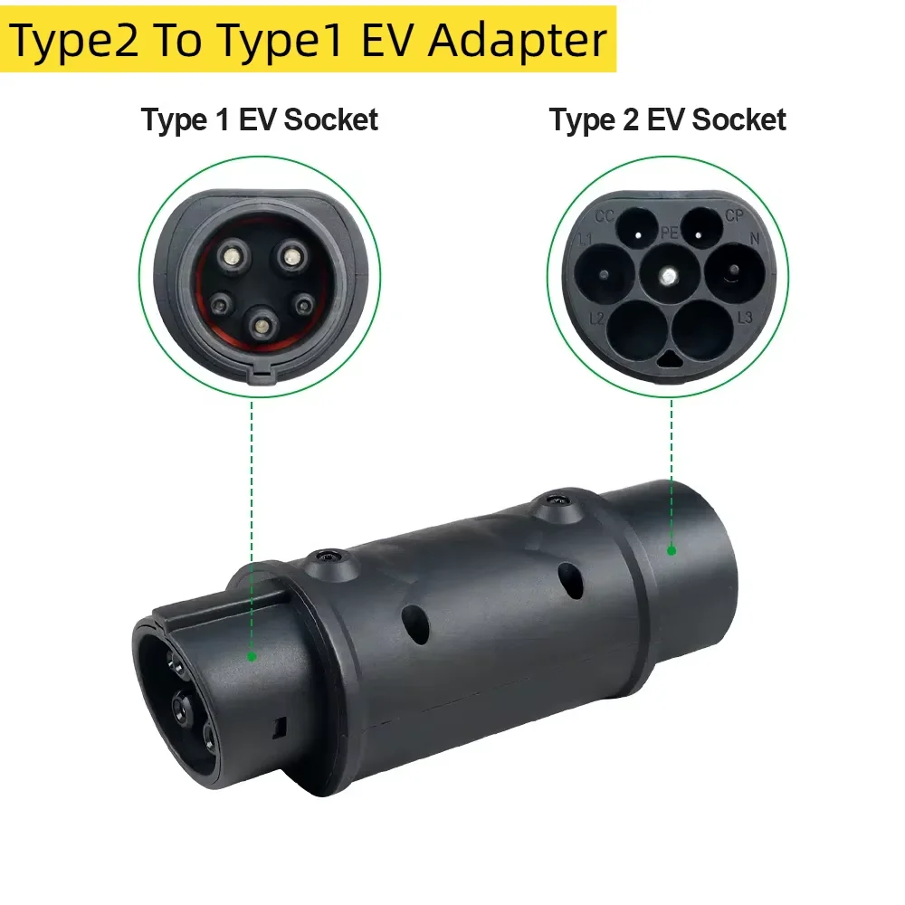 Isigma 32A EV Charger Adapter Type2 IEC62196-2 to Type1 SAEJ1772 22KW Type2 to GBT Electric Vehicle Charging Connector