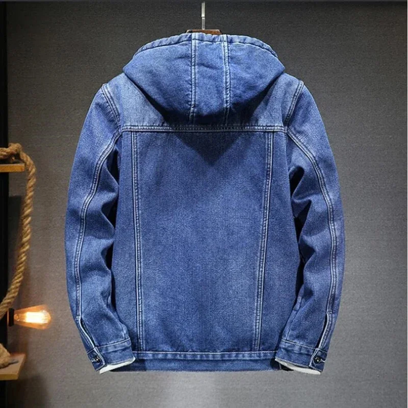 2025 New Thicker And Warmer Men's Hooded Denim Jacket Winter Lambswool Padded Size M-4XL