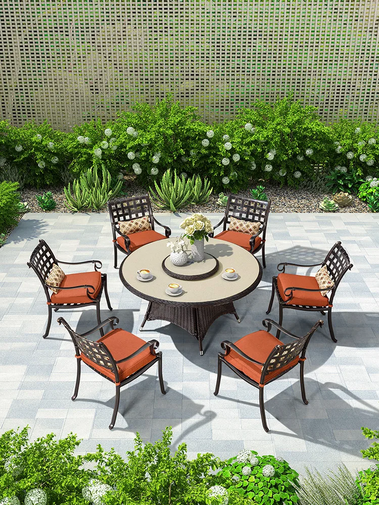 Cast aluminum tables and chairs outdoor courtyard garden outdoor marble long table iron art outdoor leisure table and chair comb