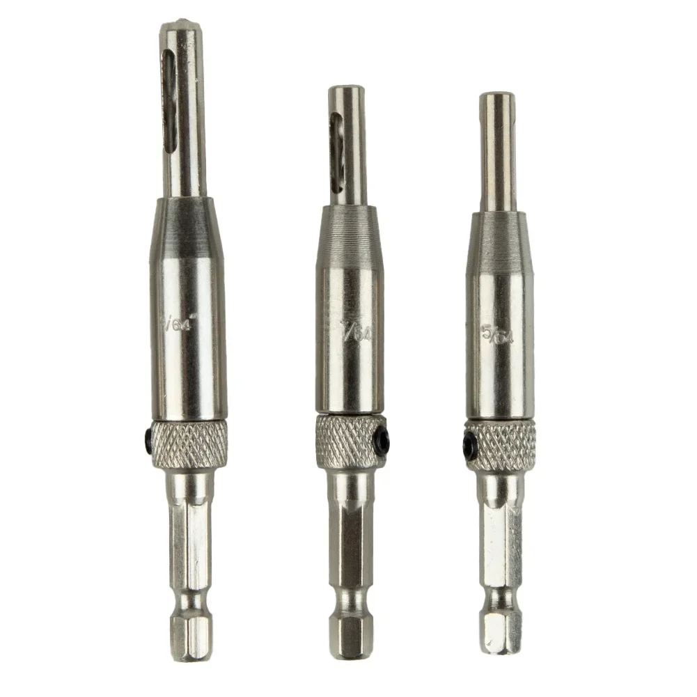 

New Practical Hinge Drill Bit Tool Parts Replacement Accessories Kit Self Centering Set +Hex Wrench Silver 3pcs