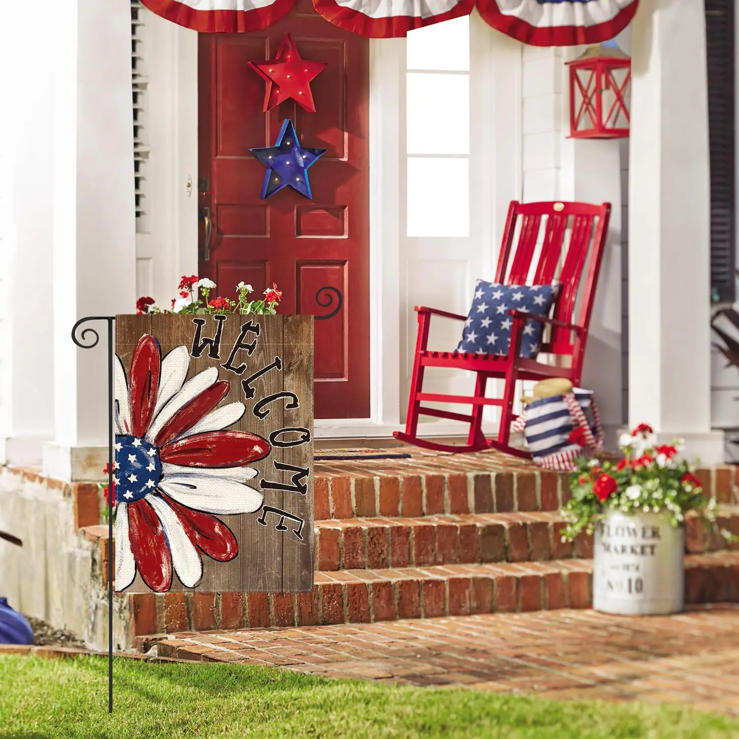 AVOIN colorlife Patriotic 4th of July Garden Flag 12x18 Inch Double Sided Outside, Memorial Day Floral Welcome Daisy Yard Outdoo