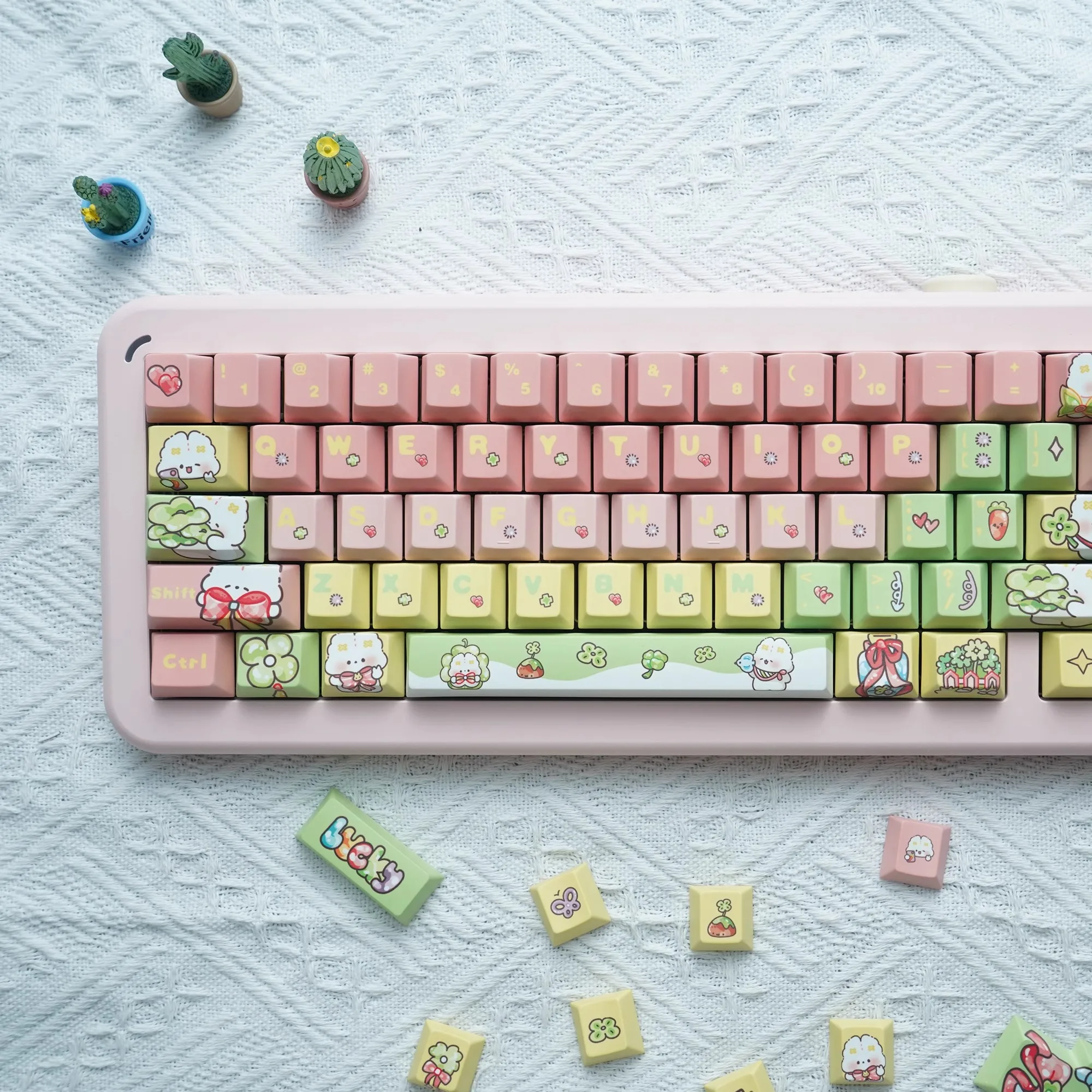 Lucky Rabbit pbt teclas de sublimação térmica de cinco lados Tampa de chave fofa capa de teclado personalizada 137 teclas