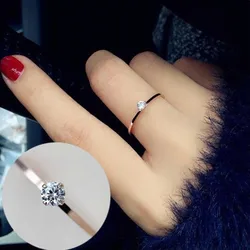 Stainless Steel Single CZ Ring 1mm Thin Wedding Band for Women Girl Size 3-10