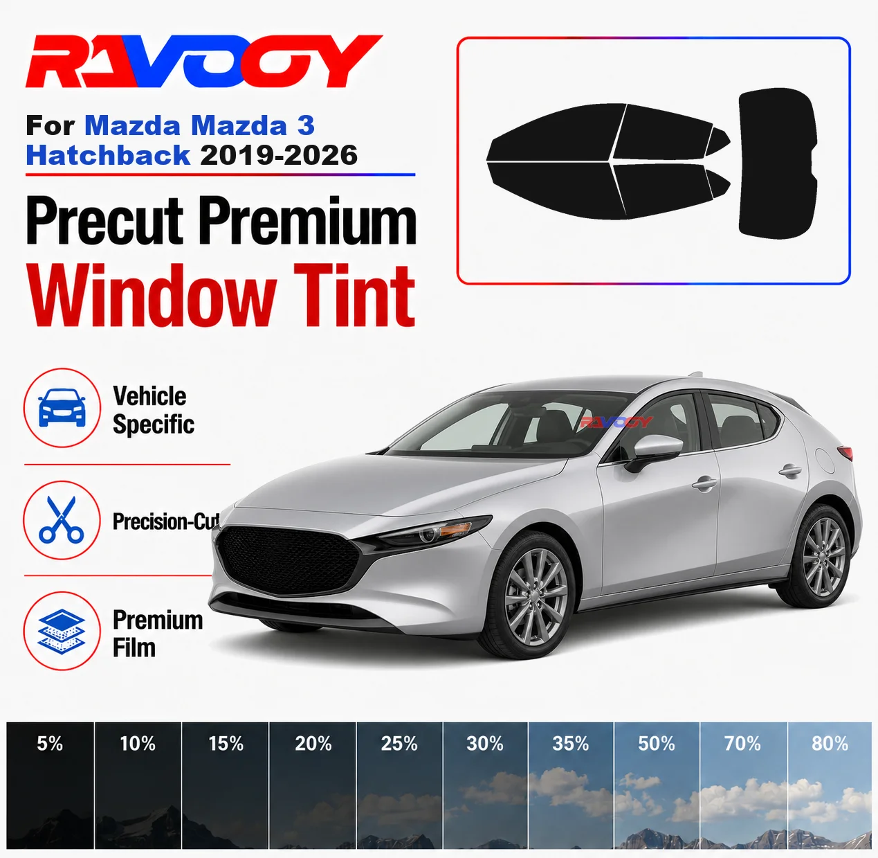 Premium Precut Window Tint Kit Front Rear Windows For Mazda Mazda 3 Hatchback 2019-2026 Complete Set Car Solar Nano Ceramic Film